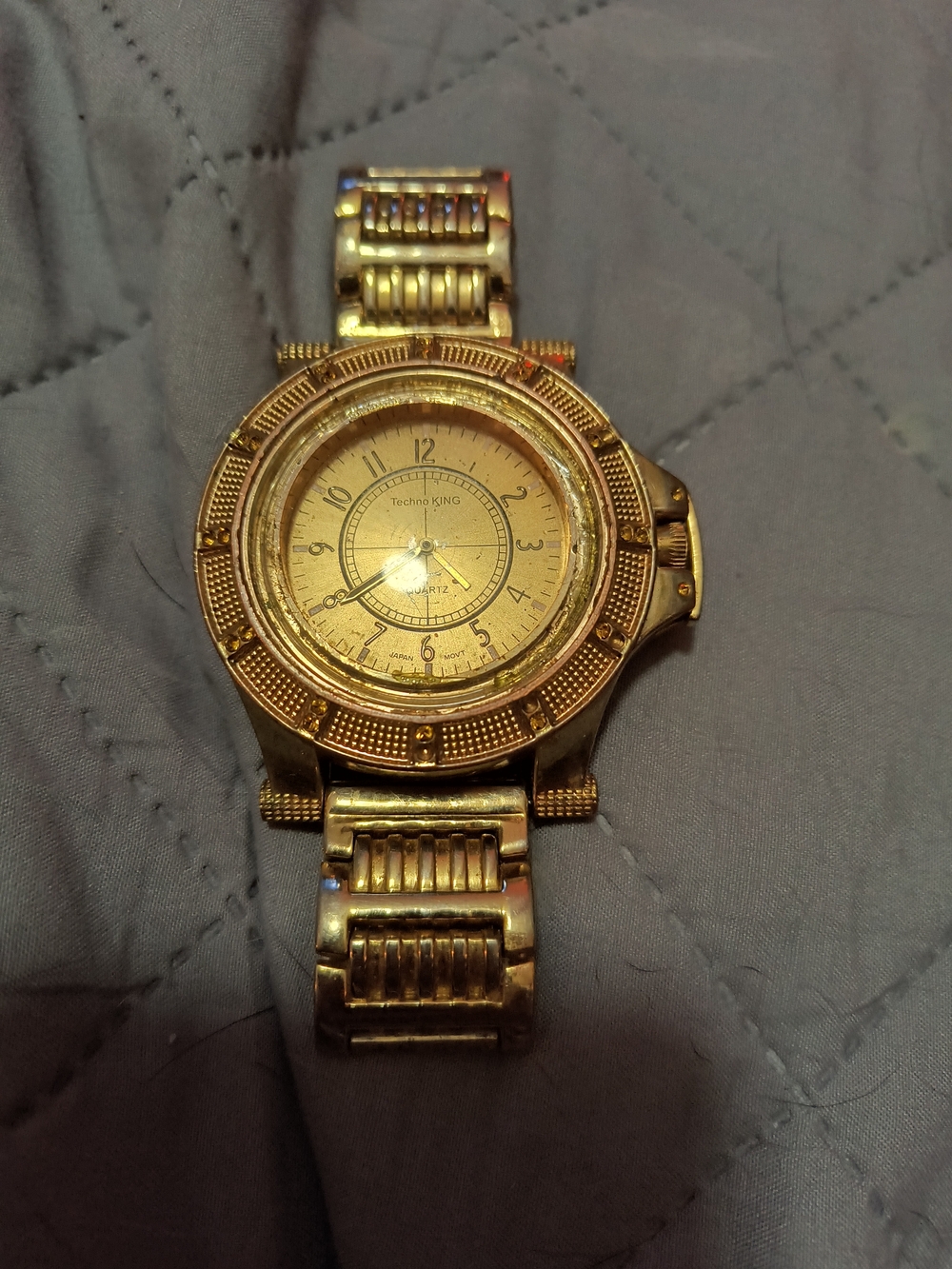 Men's Techno King Large Gold On Gold Men's Quartz Watch